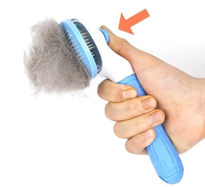 Self-Cleaning Slicker Brush for Deshedding Pets - Smooth Handle with Cleaning Button, Ideal for Grooming and Massaging Dogs and Cats (Blue)