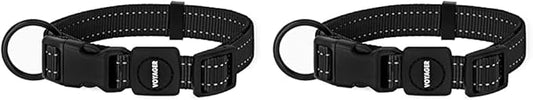 Best Pet Supplies Reflective Dog Collar with Adjustable Length, Heavy-Duty Buckle, and Strong Leash D-Ring, Training, Walking, Jogging Accessory for Small, Medium, and Large Breeds - Black, S