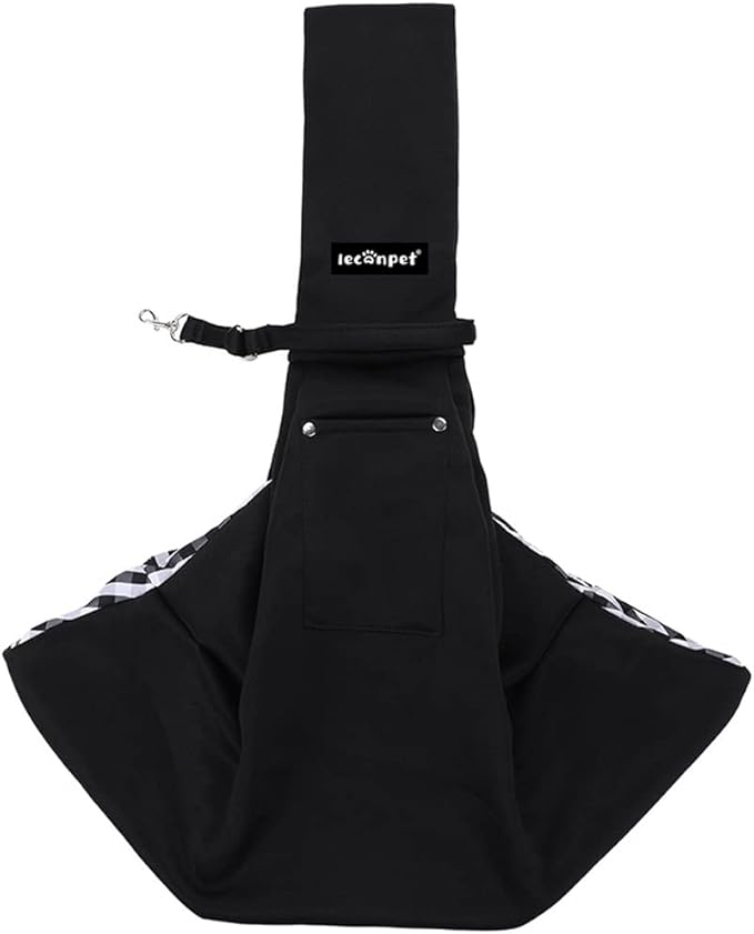 Leconpet Dog Sling Carrier Shoulder Bag for Pets with Mobile Phone Pocket Safety Buckle Security Lock, Suitable for Puppy, Small Dogs, and Cats for Outdoor Travel (Black)