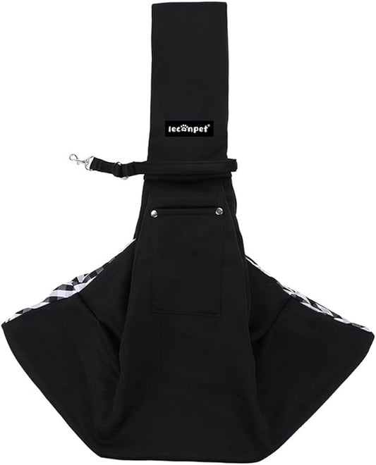 Leconpet Dog Sling Carrier Shoulder Bag for Pets with Mobile Phone Pocket Safety Buckle Security Lock, Suitable for Puppy, Small Dogs, and Cats for Outdoor Travel (Black)