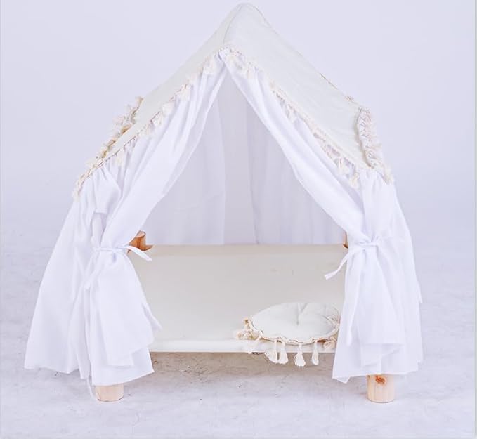 Pet House Tent Dog Kennel cat Kennel Spring and Summer Seasons can be dismantled and Washed Cute Princess Room Small Dog Teddy Bed.(White)