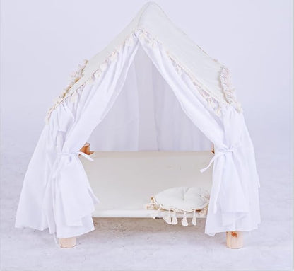 Pet House Tent Dog Kennel cat Kennel Spring and Summer Seasons can be dismantled and Washed Cute Princess Room Small Dog Teddy Bed.(White)