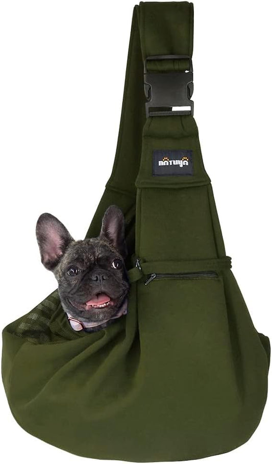 NATUYA Pet Dog Sling Carrier - Dog Sling with Net Bag for Carrier Dogs Cats-Hands Free Pet Bag-Buckle net Pocket pet Bag (Green)