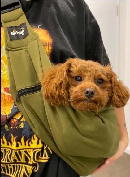 NATUYA Pet Dog Sling Carrier - Dog Sling with Net Bag for Carrier Dogs Cats-Hands Free Pet Bag-Buckle net Pocket pet Bag (Green)