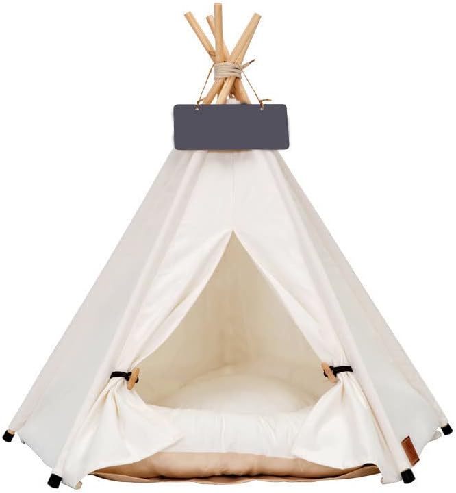Dog Teepee Bed Cat Tent Portable Houses Pet Puppy with Thick Cushion (L:Size fits 15kg/33lbs (Pets))