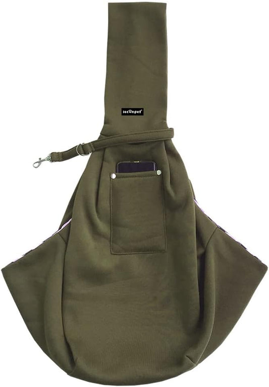 Leconpet Dog Sling Carrier Shoulder Bag for Pets with Mobile Phone Pocket Safety Buckle Security Lock, Suitable for Puppy, Small Dogs, and Cats for Outdoor Travel (Olive Green)