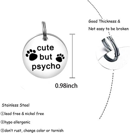 Gzrlyf Cute But Psycho Cat Tag Pet Collar Tags for Cats Funny Cat Tags for Collar Engraved Dog Tag Pet Gifts for Dogs Cats