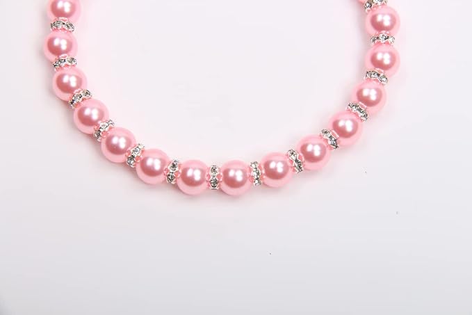 Dog Cat Pearls Necklace Collar with Bling Accessories and Ribbon Bow Pet Puppy Jewelry for Female Dogs Cats Small Medium (S, Pink)