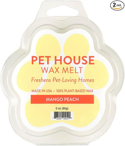 One Fur All Pet House Wax Melts - Mango Peach Pack of 2 - Odor Eliminating, Long-Lasting Scented, Pet-Friendly, Natural