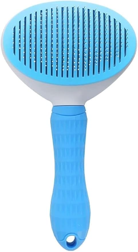 Self-Cleaning Slicker Brush for Deshedding Pets - Smooth Handle with Cleaning Button, Ideal for Grooming and Massaging Dogs and Cats (Blue)