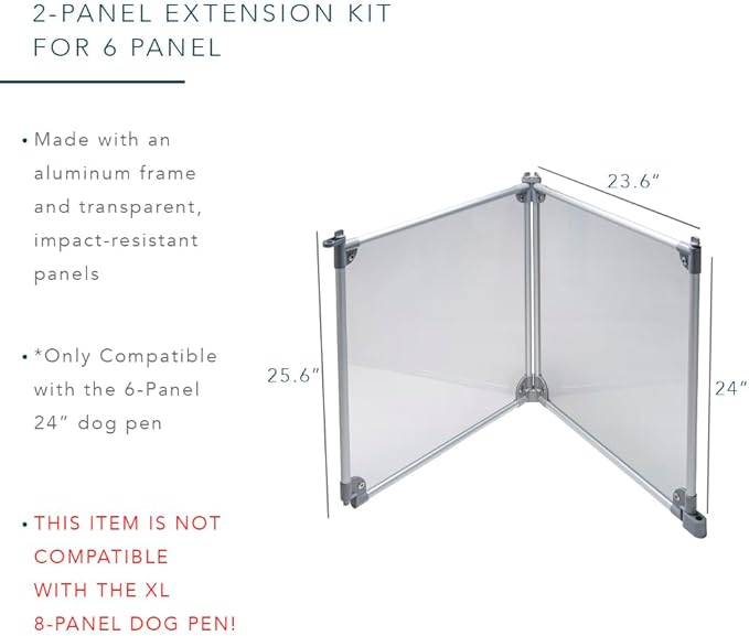 Front Row Foldable Dog Playpen – Durable and Portable Puppy Playpen for Exercise, Rest & Play – Clear Fence Panels with Aluminum Rods and Crate for Dogs and Other Small Pets (Silver, 2-Panel)