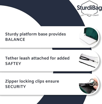 SturdiBag XL Pet Travel Carrier: Flexible Height for Cat and Dog Soft Sided with Safety Clips and Seatbelt Straps | Black, 20" x 16" x 12" (PN: SB3-PRO-BL)