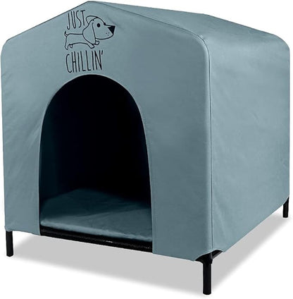 Floppy Dawg Just Chillin’ Portable Dog House. Elevated Pet Shelter for Indoor and Outdoor Use. Made of Water Resistant Breathable Oxford Fabric. Easy to Assemble and Lightweight. 33"L x 29"W x 32"H