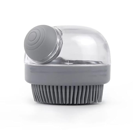 Pet Bath Brush with Soap Dispenser - Silicone Shower Brush for Short and Long-Haired Dogs and Cats (grey)