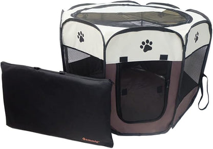 Portable Pet Playpen for Small Cat Dog Puppy Rabbit,Cat Kitten Playpen Indoor Outdoor with Carrying Case,Waterproof Bottom and Removable Zipper Top (M(35.4" x35.4" x23.6"), Brown)