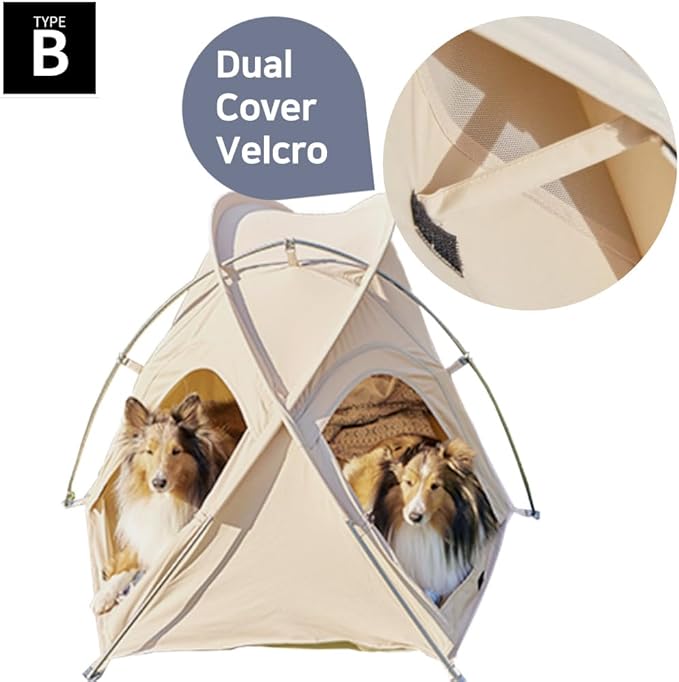 Pet Tent with Dual Windows, Waterproof, Breathable Washable Cat-Dog Tent for Indoor and Outdoor, 2 Types (Beige, Type_B)