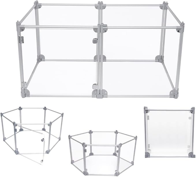 Front Row Foldable Dog Playpen – Durable and Portable Puppy Playpen for Exercise, Rest & Play – Clear Fence Panels with Aluminum Rods and Crate for Dogs and Other Small Pets (Silver, 6-Panel)