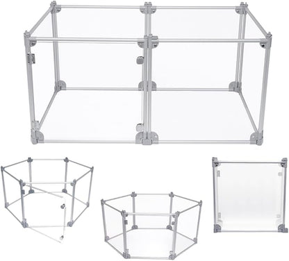 Front Row Foldable Dog Playpen – Durable and Portable Puppy Playpen for Exercise, Rest & Play – Clear Fence Panels with Aluminum Rods and Crate for Dogs and Other Small Pets (Silver, 6-Panel)