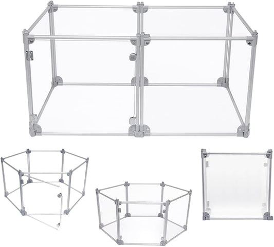 Front Row Foldable Dog Playpen – Durable and Portable Puppy Playpen for Exercise, Rest & Play – Clear Fence Panels with Aluminum Rods and Crate for Dogs and Other Small Pets (Silver, 6-Panel)