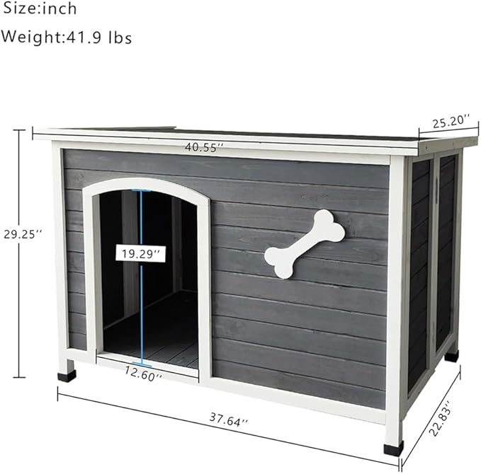 Large Wooden Dog House, Indoor Wooden Dog Kennel with Waterproof Protective Cover, Elevated Flooring Outdoor Windproof Dog Cage for Medium to Large Dogs, Weatherproof Puppy Shelter