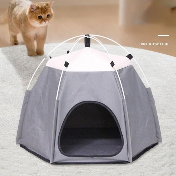 Cute Cat Teepee Cave, Cat Tent Foldable Indoor Outdoor with Thick Mat,Puppy Bed Tent,Bunny Pet Tent Teepee,Portable Dog House Teepee Tent, Cat Bed,Dog Bed Tent,Puppy Bunny,Pet Tent Teepee (H, L)