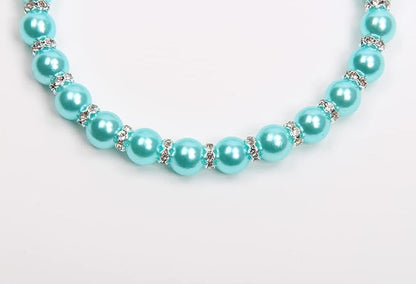 Dog Cat Pearls Necklace Collar with Bling Accessories and Ribbon Bow Pet Puppy Jewelry for Female Dogs Cats Small Medium (S, Blue)