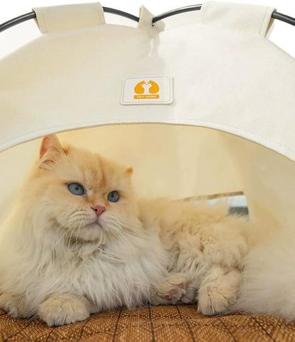 Cute Cat Teepee Cave, Cat Tent Foldable Indoor Outdoor with Thick Mat,Puppy Bed Tent,Bunny Pet Tent Teepee,Portable Dog House Teepee Tent, Cat Bed,Dog Bed Tent,Puppy Bunny,Pet Tent Teepee (B, M)