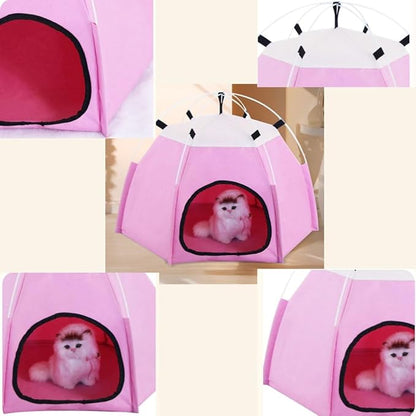 Cute Cat Teepee Cave, Cat Tent Foldable Indoor Outdoor with Thick Mat,Puppy Bed Tent,Bunny Pet Tent Teepee,Portable Dog House Teepee Tent, Cat Bed,Dog Bed Tent,Puppy Bunny,Pet Tent Teepee (C, L)