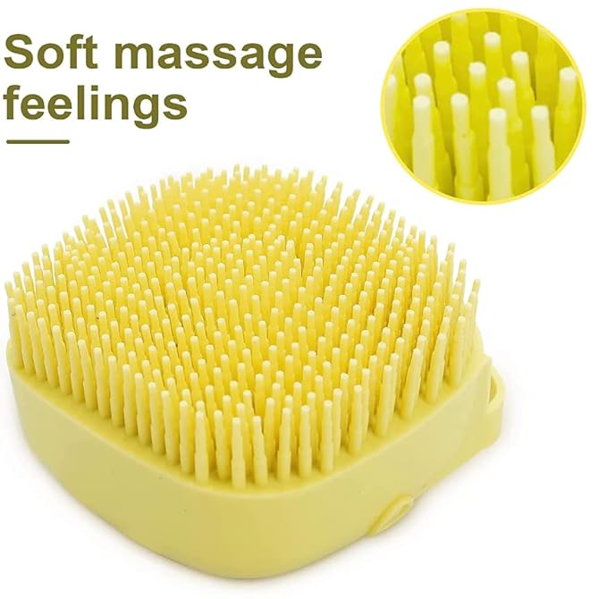 Pet Bath Massage Brush Puppy Dog Cat Grooming Cleaning Soft (Yellow)