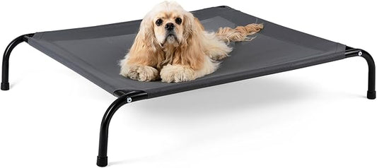 Cooling Elevated Dog Bed Cot for Small Dogs, Outdoor Raised Dog Bed with Washable Breathable Mesh, Durable Pet Hammock with Non Slip Feet, Grey, 34 inches