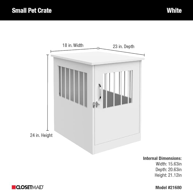 ClosetMaid Pet Crate End Table Furniture for Small Dogs or Cats Under 12 lbs, White Wood Finish
