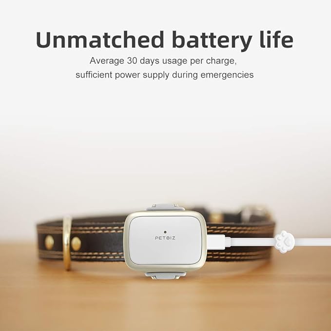 G1-US GPS Pet Tracker, 30 Days Ultra Long-Lasting Battery Lightweight Waterproof pet Finder (White) (Black)