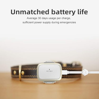 G1-US GPS Pet Tracker, 30 Days Ultra Long-Lasting Battery Lightweight Waterproof pet Finder (White) (Black)
