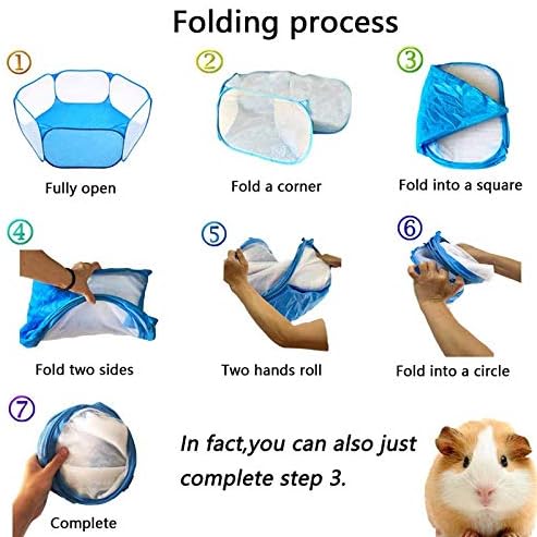 Portable Pet Tent Small Animal Pet Playpen Breathable Transparent Pet Tent with Zipper Top Cover Indoor Outdoor Foldable Cage Exercise Yard Fence (Blue Without Top Cover)