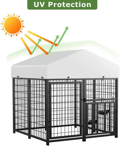 Large Dog Kennel Outdoor Pet Pens Dogs Run Enclosure Animal Hutch Metal Coop Fence with Rotating Bowl