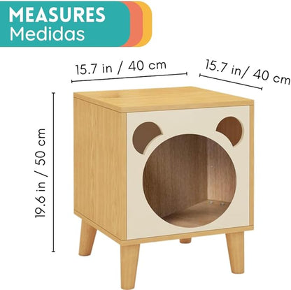 POLIPETS Side Table and House for Pets, Wooden Table for Pets, MDF Resistant Wood, Minimalist, Elegant and Resistant, Space Saving 20x16x16in, Beige