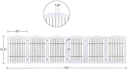 beeNbkks Extra Wide Pet Gate, 6 Panels Freestanding Dog Gate with Walk Through Door and 5 Support Feet, Foldable Pet Barrier Fence for Stairs Doorways Fireplace, Indoor Exercise Playpen for Dogs Cats