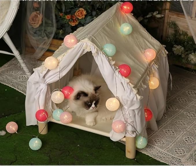 Pet House Tent Dog Kennel cat Kennel Spring and Summer Seasons can be dismantled and Washed Cute Princess Room Small Dog Teddy Bed.(White)