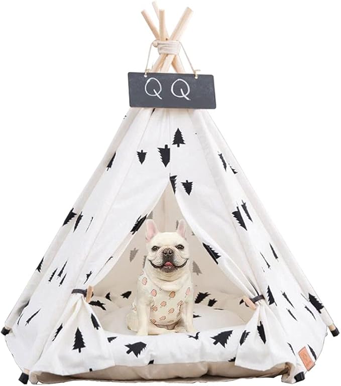 Pet Teepee Tent for Dogs, Dog Cat Teepee Bed, Portable &Washable Dog Houses Indoor Outdoor Puppy Beds for Small Dogs Cats Rabbits with Cushion and Blackboard
