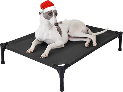 pettycare Elevated Outdoor Dog Bed - Dog Cots beds for Medium Dogs, Heavy Duty Raised Dog Bed Waterproof, Cooling Elevated Dog Bed with Washable Teslin Mesh, Durable, Non Slip, 32 Inches, Black