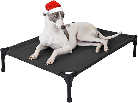 pettycare Elevated Outdoor Dog Bed - Dog Cots beds for Medium Dogs, Heavy Duty Raised Dog Bed Waterproof, Cooling Elevated Dog Bed with Washable Teslin Mesh, Durable, Non Slip, 32 Inches, Black