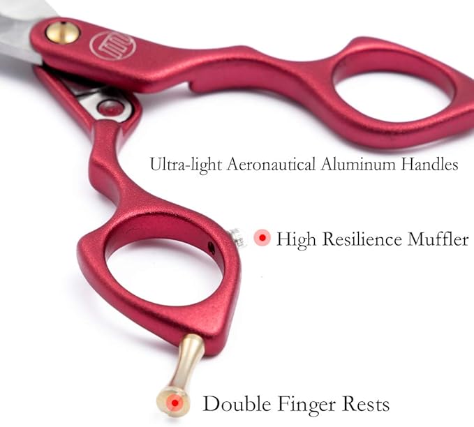 Moontay 6.0" Professional Straight Pet Grooming Scissor, Dog Cat Grooming Shear/Scissor with Ultra-Light Aeronautical Aluminum Handle, 440C Japanese Stainless Steel Pet Grooming Shear, Red