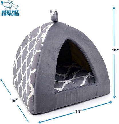 Pet Tent-Soft Bed for Dog and Cat by Best Pet Supplies - Gray Lattice, 19" x 19" x H:19"
