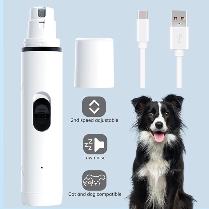 Dog Nail Grinder with 2 Grinding Heads - 2-Speed Powerful Electric Pet Nail Trimmer Professional, Painless Claw Decoration and Smoothing Suitable for Small, Medium, Large Dogs and Cats