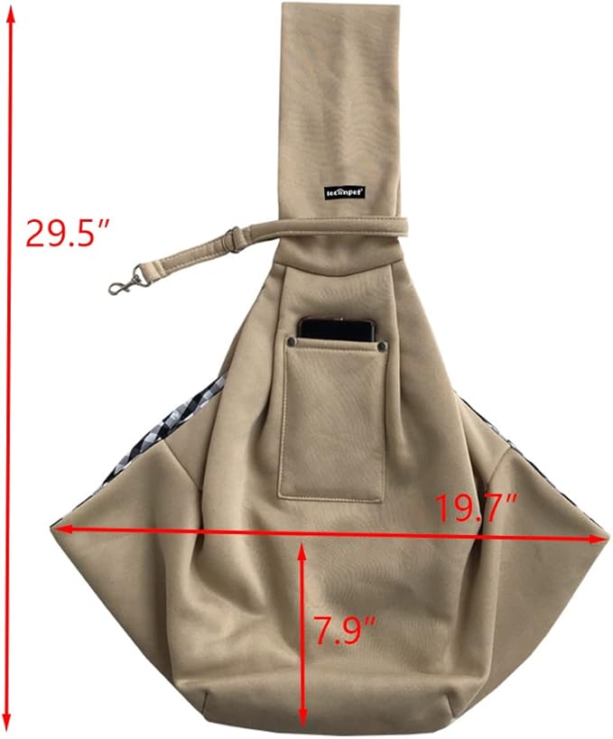 Leconpet Dog Sling Carrier Shoulder Bag for Pets with Mobile Phone Pocket Safety Buckle Security Lock, Suitable for Puppy, Small Dogs, and Cats for Outdoor Travel (Khaki)