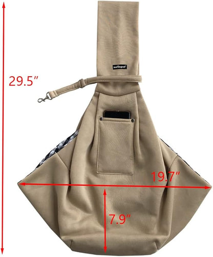 Leconpet Dog Sling Carrier Shoulder Bag for Pets with Mobile Phone Pocket Safety Buckle Security Lock, Suitable for Puppy, Small Dogs, and Cats for Outdoor Travel (Khaki)