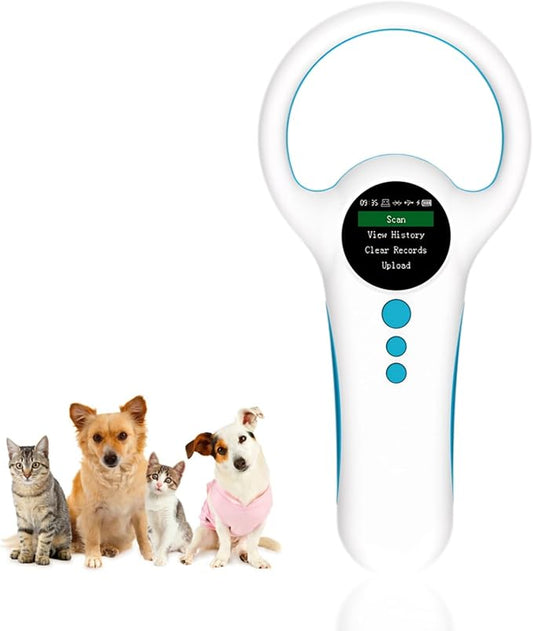 Pet Microchip Scanner, Rechargeable RFID EMID Micro Chip Reader Scanner, 2.4GHz Bluetooth USB, 1.44 TFT Screen Display ISO11784 / 11785 / FDX B EMID for Animal Pet Dog Cat