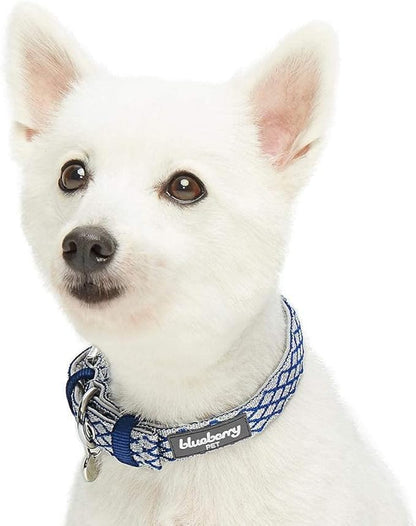 Blueberry Pet 2 Patterns Diamond Pattern Adjustable Neoprene Padded Dog Collar with Metal Buckle - Royal Blue, Neck 9-12.5", for Small Breed