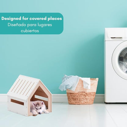 Medium House for Pets, Wooden House for Pets for Interiors, Resistant Wood with Cushion for Dog Included, Minimalist, Elegant and Resistant, 18x18x18 in, Matte White