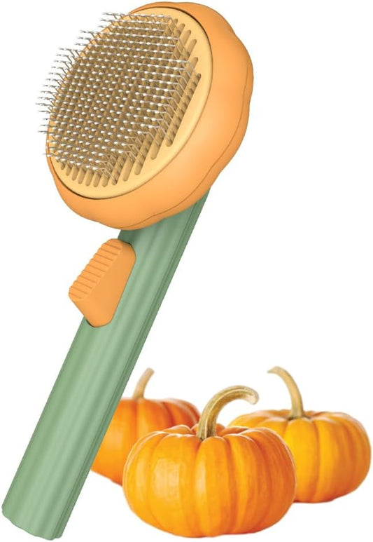 Self-Cleaning Dog & Cat Slicker Brush, Skin Friendly Deshedding Grooming Tool for Long or Short Haired Dogs Cats Rabbits, Dog Shedding Brush with Release Button - Pumpkin